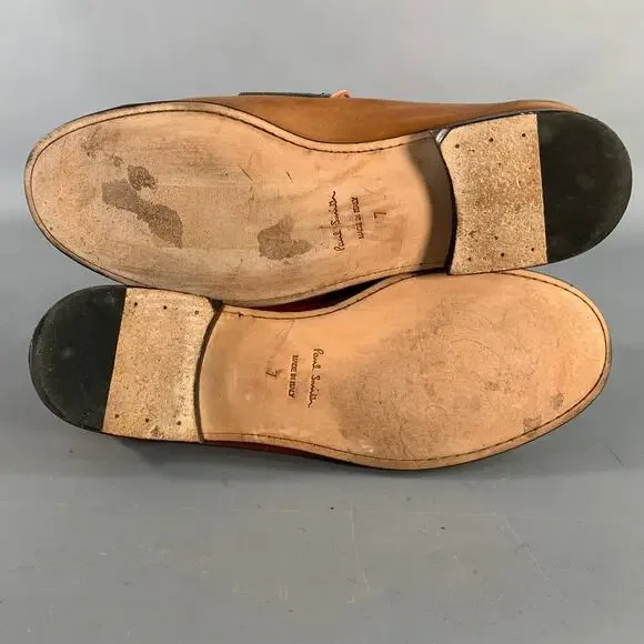 Size 8 Tan Multi Color Color Block Leather Slip On Penny Loafers